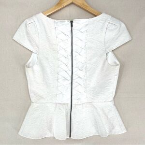 Alice + Olivia white peplum jacquard top
